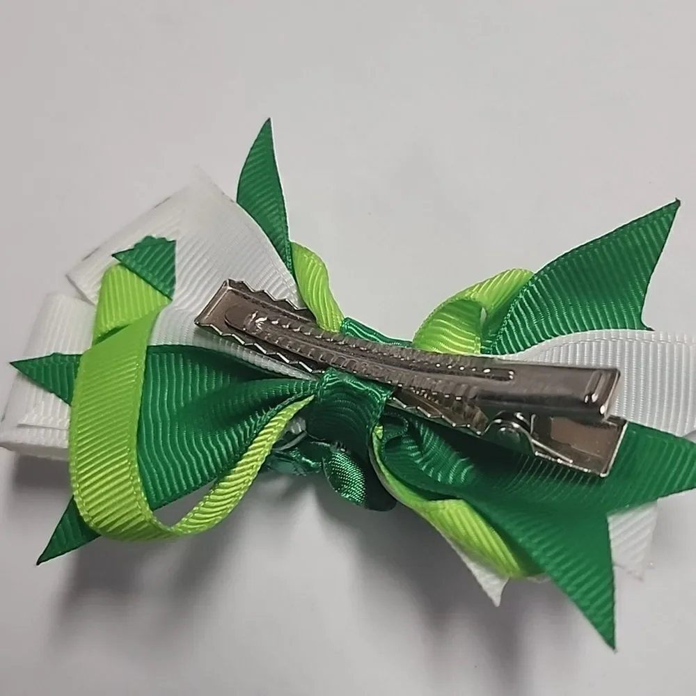 St Patrick's Day Lucky Hair Bow Green White Ribbon